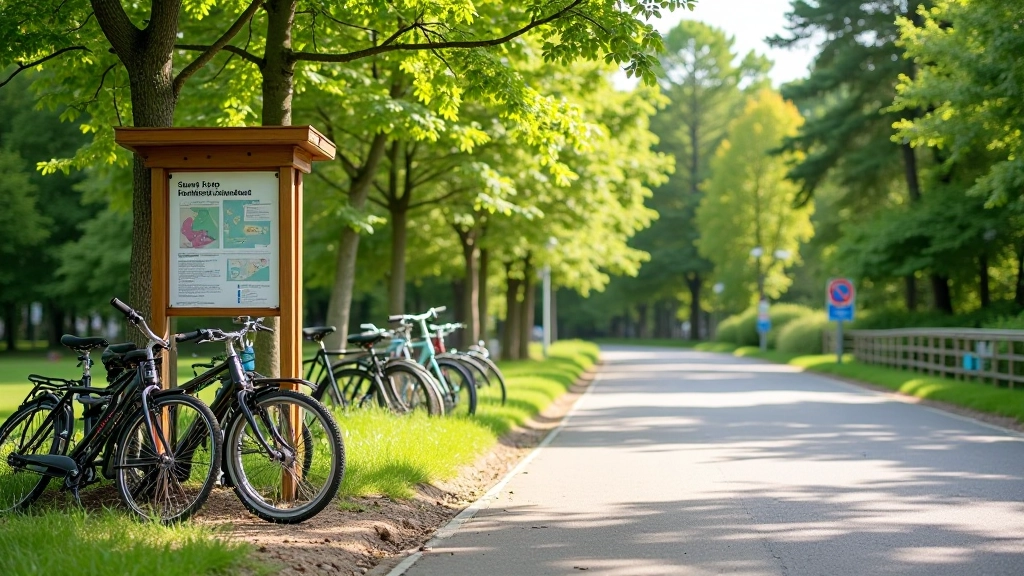 Parkimisplats infotahvliga, pensionärid jalgrattadega valmis minema